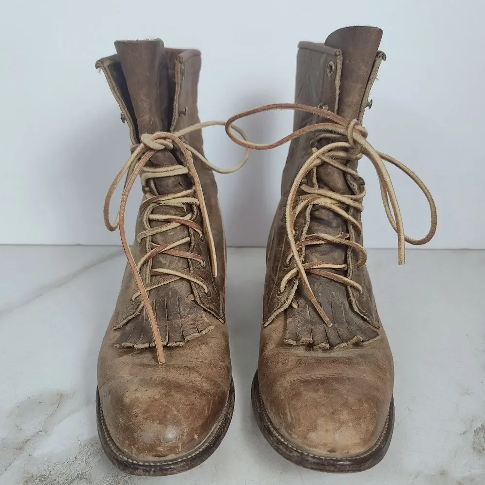 VTG Justin Men\'s L576 Light Brown Leather Lace Up Western Boots, Sz 8 Men main image 2